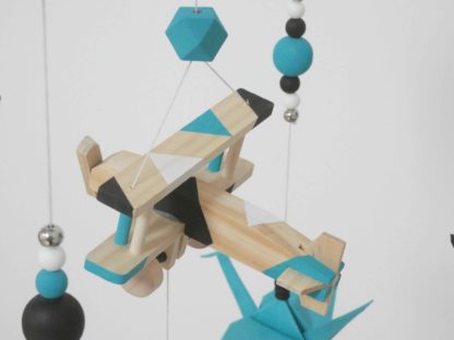 Mobile bébé origami avion et montgolfière turquoise, noir et blanc 25