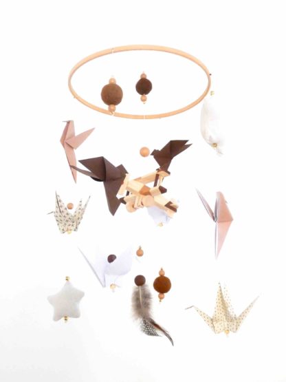 Mobile bébé avion, oiseaux origamis marron, beige et camel 20