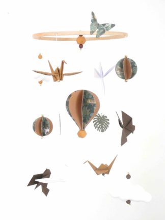 Mobile bébé avion, oiseaux origamis marron, beige et camel 2