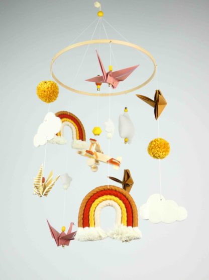 Mobile bébé avion arc-en-ciel origamis jaune moutarde, terracotta, cuivre et bordeaux (Copie) 21